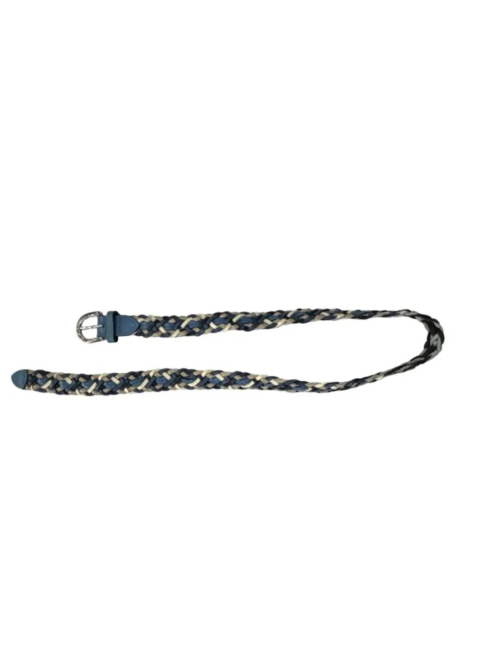 Vintage Argentina Genuine Leather Braided Belt Size M/L Blue Black Cream 38